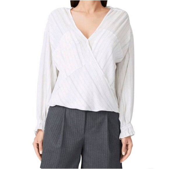 All Saints Tops - All Saints Women's Wrap Penny Surplice Striped Long Sleeve Blouse Small